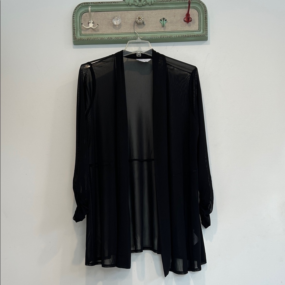 Susan Graver Black Sheer mesh open front long sleeve Cardigan plus size 2X women